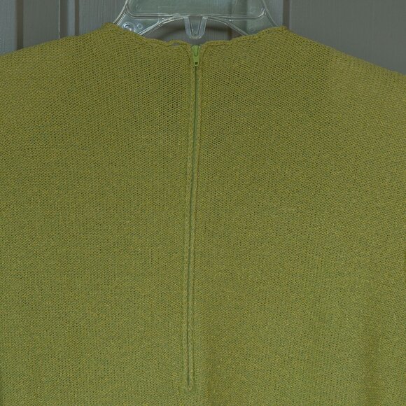 Steve Fabrikant Dress Chartreuse Santana Knit Wool VTG 80s Gold Button Gaudy - Picture 12 of 13